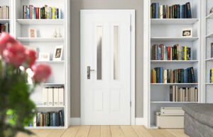 glas-einsatz-2 Weiße Wohnungseingangstür der Firma Prüm mit zwei Glaseinsätzen.