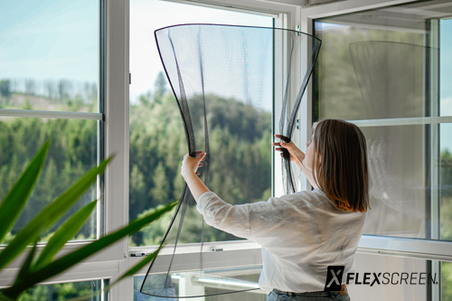 Einsatz des Insektenschutzes der Firma Flexscreen ins Fenster.