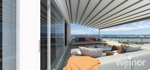 Pergolamarkise Pergotex 2 von weinor als textiles Terrassendach als Variante Classic blickdicht.