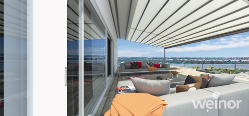 Pergolamarkise Pergotex 2 von weinor als textiles Terrassendach als Variante tranluzent lichtdurchlässig.